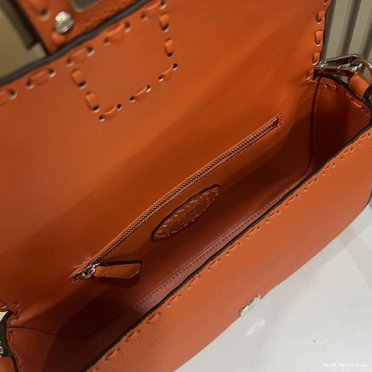 Cheap Medium Romano Fendi Bag Leather In Orange Baguette Cuoio Selleria 0819